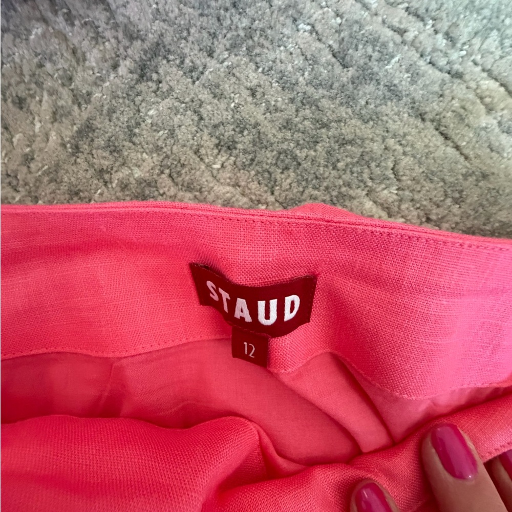 Staud Two Piece Set Sleeveless Top  with Light Pink Trim and Skirt with side Zip - Picture 4 of 6